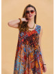 Boat Neck Loose Cut Orange Casual Dress 4665